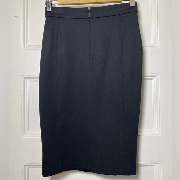 MAX MARA Pleated Faux-Wrap Knee Length Jersey Pencil Skirt in Black Sz 4 Small - Picture 7 of 13